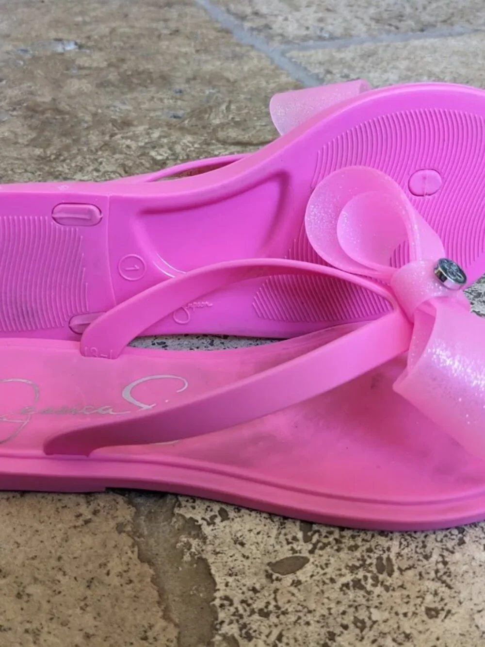 GORGEOUS JESSICA SIMPSON PINK JELLY BOW SANDALS SIZE 1